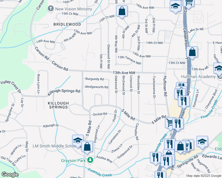 map of restaurants, bars, coffee shops, grocery stores, and more near 1133 Roebuck Lawn Drive in Birmingham