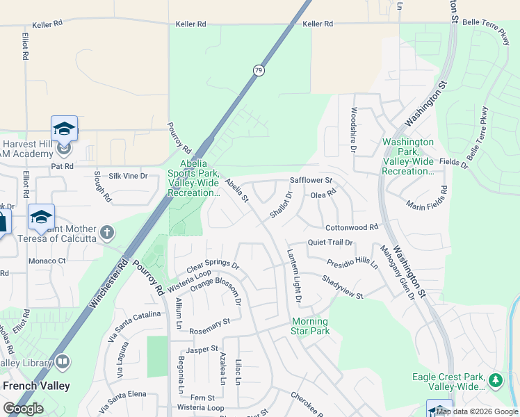 map of restaurants, bars, coffee shops, grocery stores, and more near 34613 Sagebrush Lane in Winchester