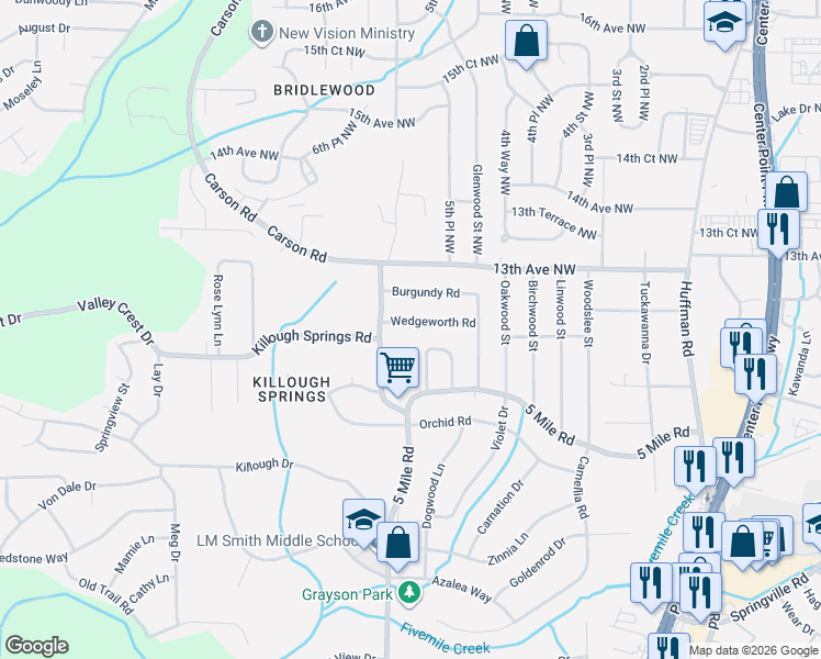 map of restaurants, bars, coffee shops, grocery stores, and more near 428 Wedgeworth Road in Birmingham