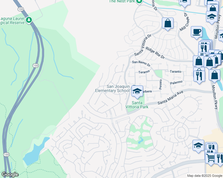 map of restaurants, bars, coffee shops, grocery stores, and more near 5260 Duenas in Laguna Woods