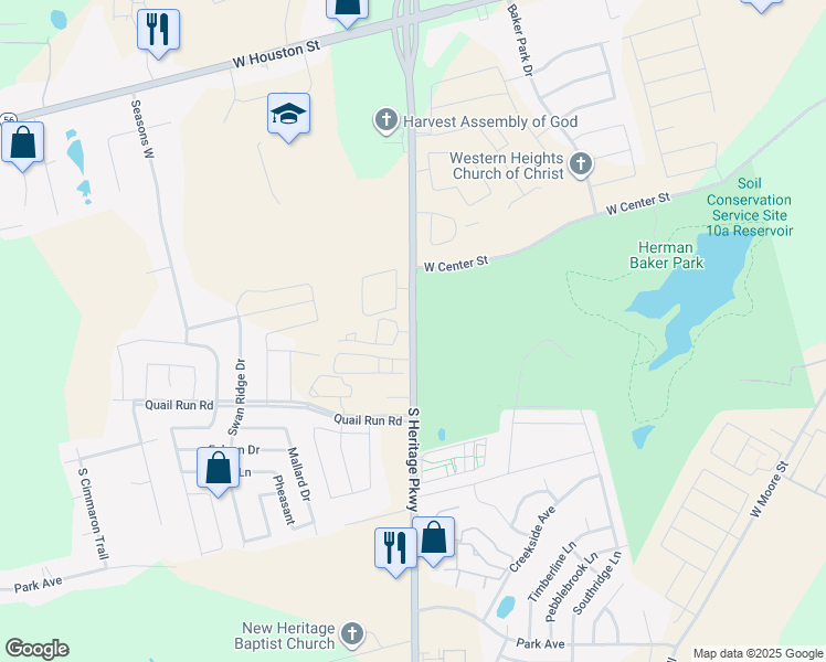 map of restaurants, bars, coffee shops, grocery stores, and more near 800 South Heritage Parkway in Sherman