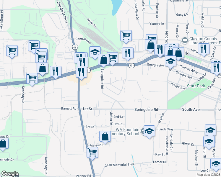 map of restaurants, bars, coffee shops, grocery stores, and more near 192 Governors Drive in Forest Park