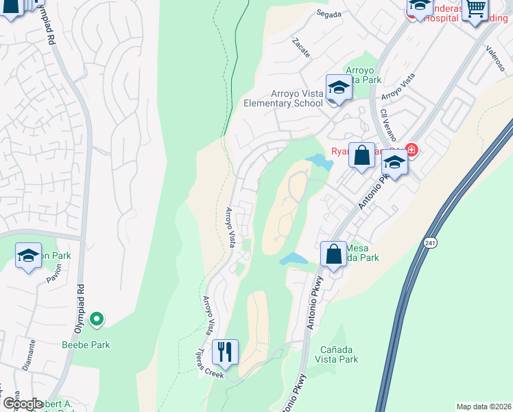 map of restaurants, bars, coffee shops, grocery stores, and more near 35 Vía Caseta in Rancho Santa Margarita