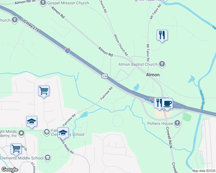 map of restaurants, bars, coffee shops, grocery stores, and more near 25 Wallace Street in Covington