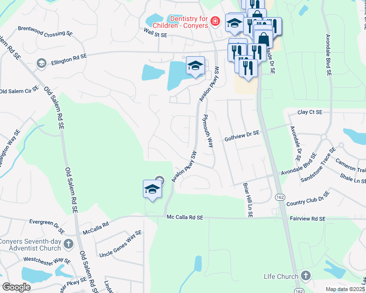 map of restaurants, bars, coffee shops, grocery stores, and more near 3298 Quincey Cross Southeast in Conyers
