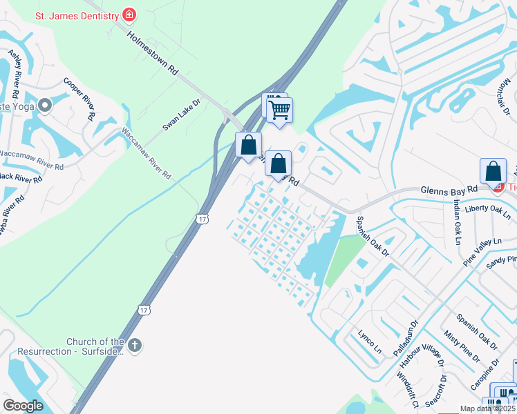map of restaurants, bars, coffee shops, grocery stores, and more near 2276A Essex Drive in Surfside Beach