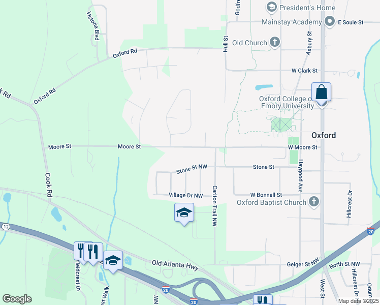 map of restaurants, bars, coffee shops, grocery stores, and more near 515 Moore Street in Oxford