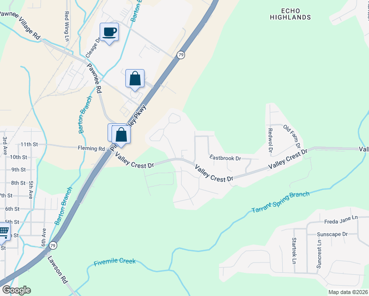 map of restaurants, bars, coffee shops, grocery stores, and more near 634 Valley Crest Drive in Birmingham