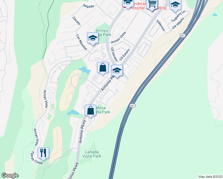 map of restaurants, bars, coffee shops, grocery stores, and more near 25 Baya in Rancho Santa Margarita