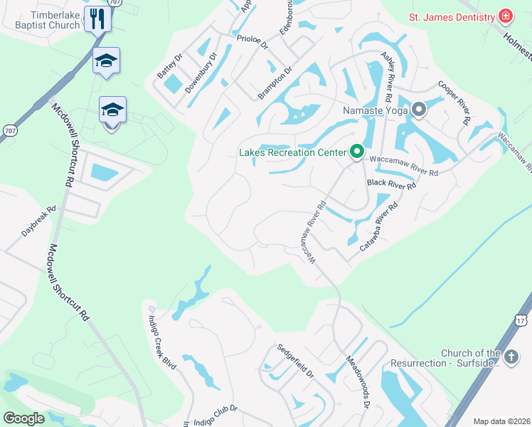 map of restaurants, bars, coffee shops, grocery stores, and more near 617 Broad River Road in Myrtle Beach