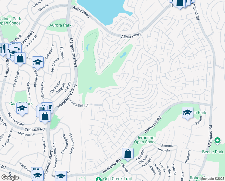 map of restaurants, bars, coffee shops, grocery stores, and more near 27841 Vía Dario in Mission Viejo