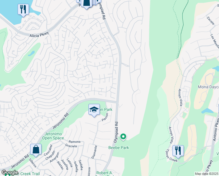 map of restaurants, bars, coffee shops, grocery stores, and more near 23721 Villena in Mission Viejo
