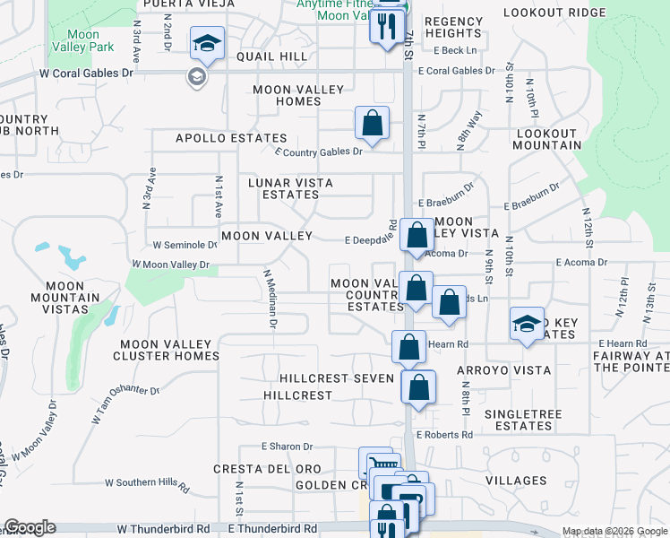 map of restaurants, bars, coffee shops, grocery stores, and more near 14426 North 5th Street in Phoenix