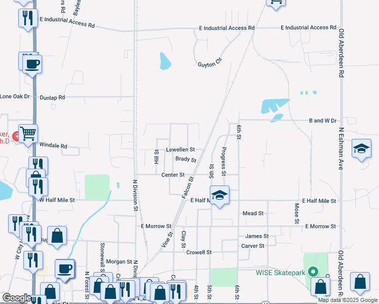 map of restaurants, bars, coffee shops, grocery stores, and more near 510-598 Lewellen Street in West Point