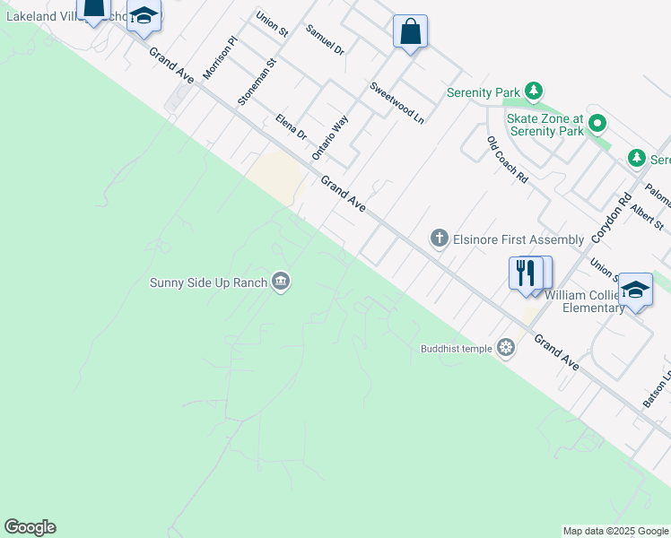 map of restaurants, bars, coffee shops, grocery stores, and more near 33279 Skylark Drive in Lake Elsinore