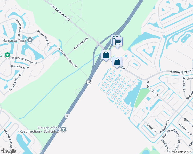map of restaurants, bars, coffee shops, grocery stores, and more near 2274 Huntingdon Drive in Surfside Beach