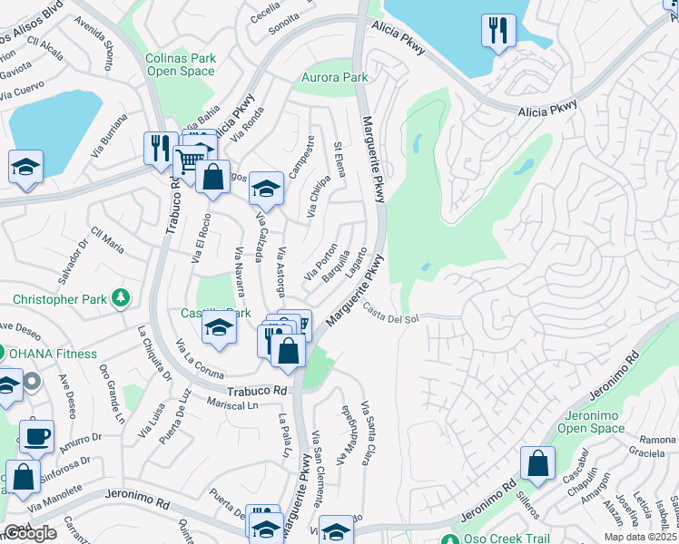 map of restaurants, bars, coffee shops, grocery stores, and more near 23772 Barquilla in Mission Viejo