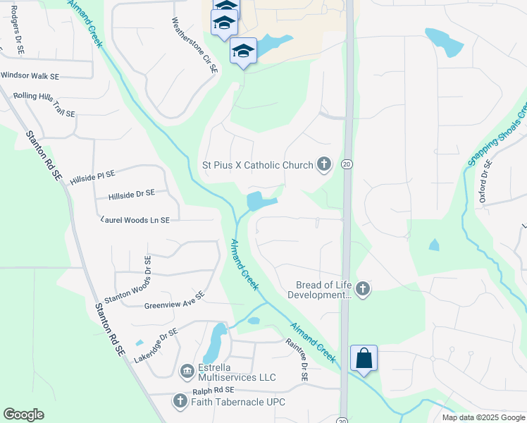 map of restaurants, bars, coffee shops, grocery stores, and more near 1858 Christopher Drive in Conyers