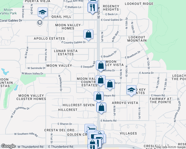 map of restaurants, bars, coffee shops, grocery stores, and more near 14436 North 6th Place in Phoenix