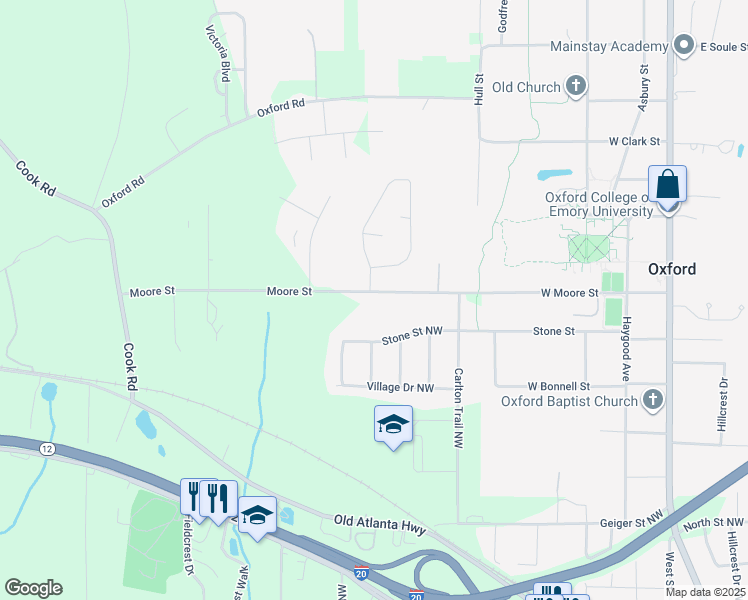 map of restaurants, bars, coffee shops, grocery stores, and more near 571 Moore Street in Oxford