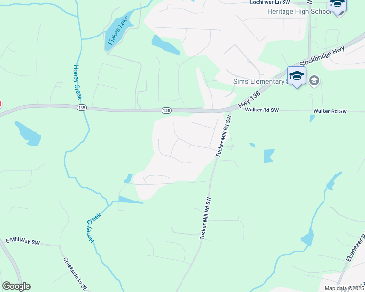 map of restaurants, bars, coffee shops, grocery stores, and more near 2328 New Haven Place Southwest in Conyers