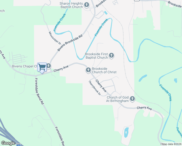 map of restaurants, bars, coffee shops, grocery stores, and more near 1001 Bivens Chapel Road in Birmingham