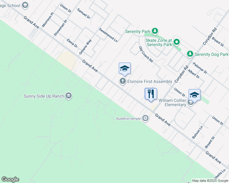 map of restaurants, bars, coffee shops, grocery stores, and more near 33037 Arbolado Lane in Lake Elsinore