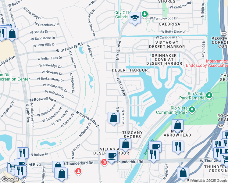 map of restaurants, bars, coffee shops, grocery stores, and more near 9139 West Banff Lane in Peoria