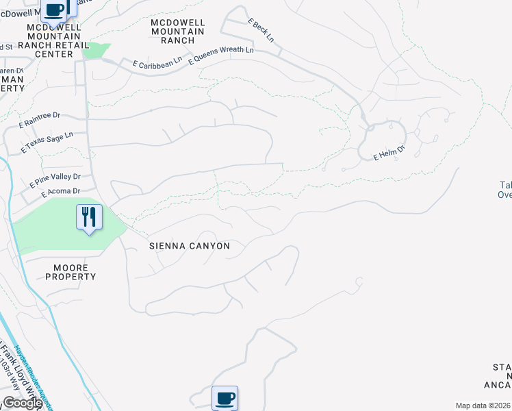 map of restaurants, bars, coffee shops, grocery stores, and more near 11036 East Evans Road in Scottsdale