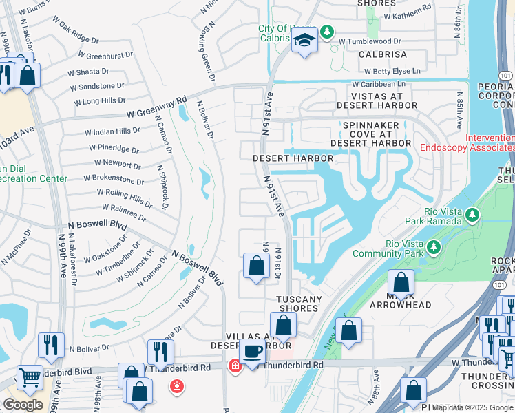 map of restaurants, bars, coffee shops, grocery stores, and more near 9139 West Banff Lane in Peoria