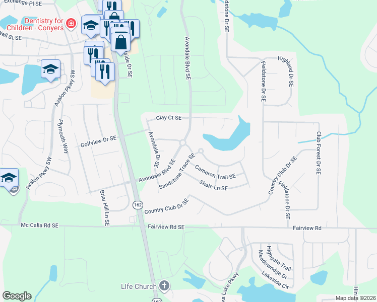 map of restaurants, bars, coffee shops, grocery stores, and more near 3534 Mica Circle Southeast in Conyers