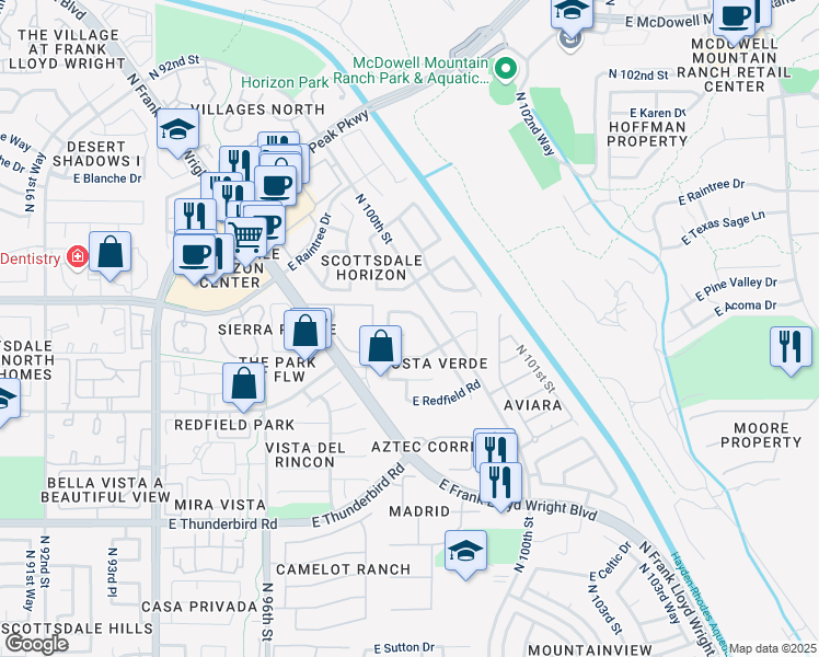 map of restaurants, bars, coffee shops, grocery stores, and more near 9862 East Evans Drive in Scottsdale