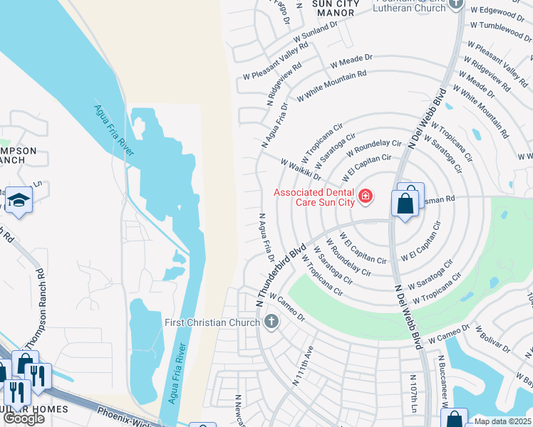 map of restaurants, bars, coffee shops, grocery stores, and more near 14633 North Agua Fria Drive in Sun City