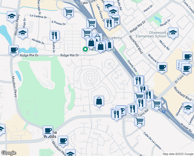 map of restaurants, bars, coffee shops, grocery stores, and more near 2263 Via Puerta in Laguna Woods