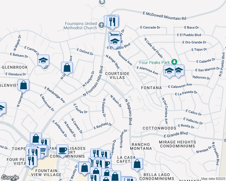 map of restaurants, bars, coffee shops, grocery stores, and more near 14451 North Ibsen Drive in Fountain Hills
