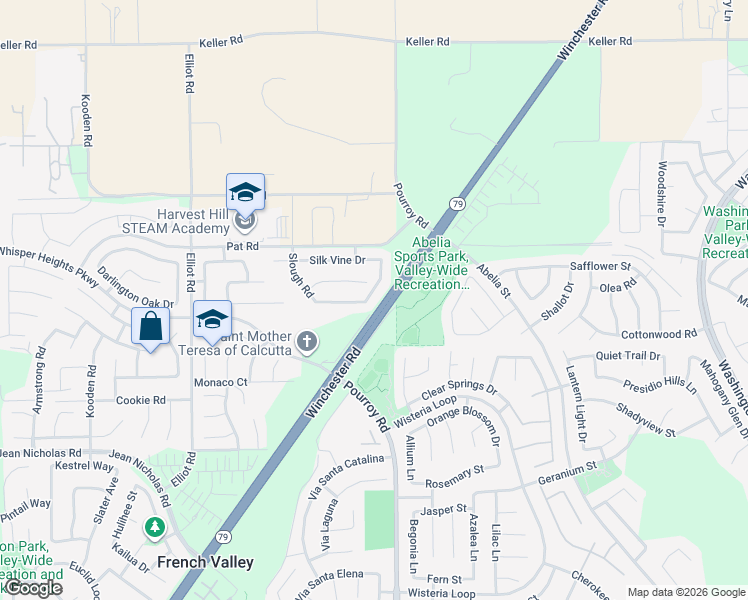 map of restaurants, bars, coffee shops, grocery stores, and more near 34632 Spindle Tree Street in Winchester