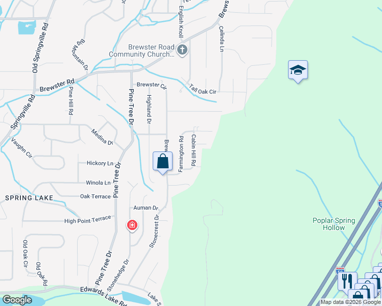 map of restaurants, bars, coffee shops, grocery stores, and more near 1418 Cabin Hill Road in Birmingham