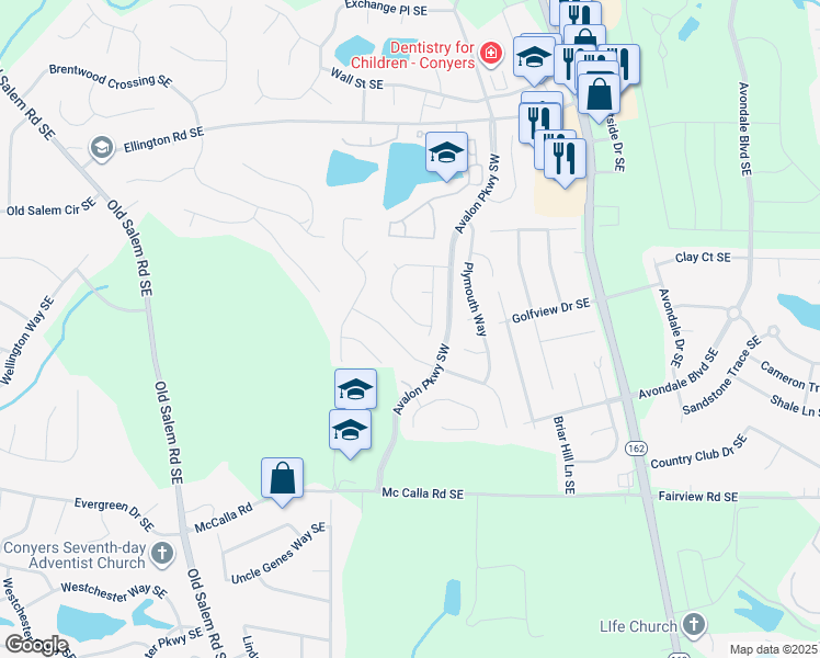 map of restaurants, bars, coffee shops, grocery stores, and more near 3292 Quincey Cross Southeast in Conyers