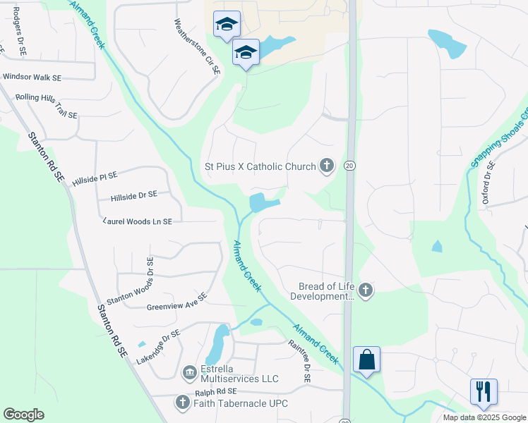 map of restaurants, bars, coffee shops, grocery stores, and more near 1858 Christopher Drive in Conyers