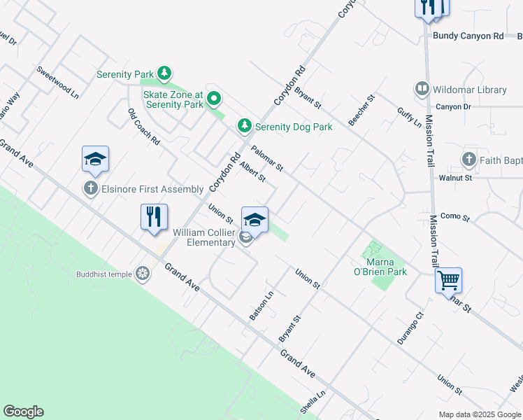 map of restaurants, bars, coffee shops, grocery stores, and more near 20131 Autumn Oak Place in Wildomar