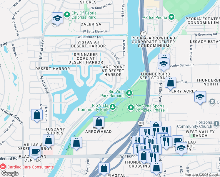 map of restaurants, bars, coffee shops, grocery stores, and more near 14659 North 87th Avenue in Peoria