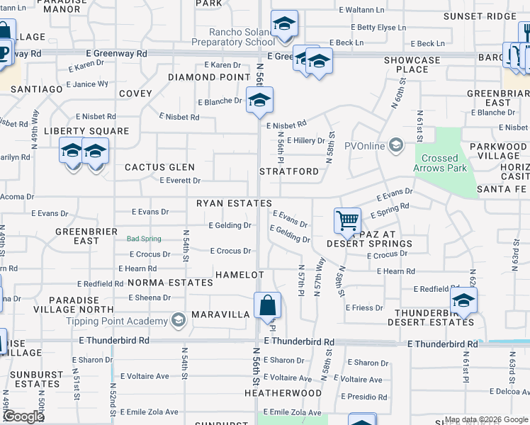 map of restaurants, bars, coffee shops, grocery stores, and more near 14434 North 56th Place in Scottsdale