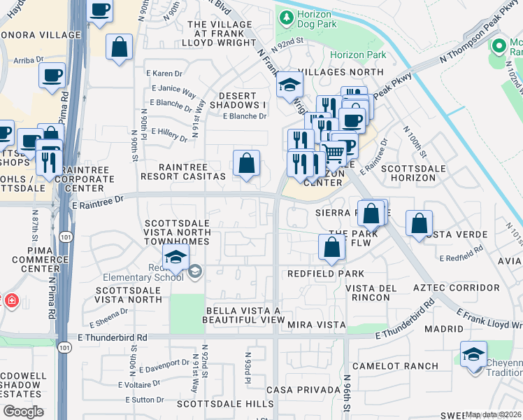 map of restaurants, bars, coffee shops, grocery stores, and more near in Scottsdale