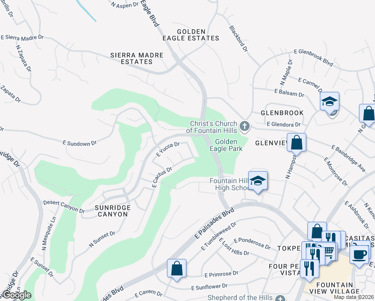 map of restaurants, bars, coffee shops, grocery stores, and more near 14438 Agave Drive in Fountain Hills