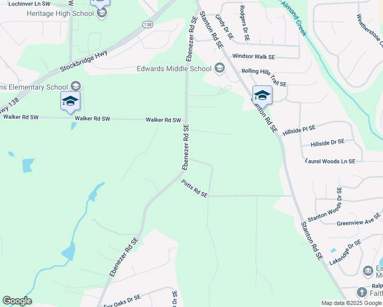 map of restaurants, bars, coffee shops, grocery stores, and more near 210 Glad Dale Drive Southeast in Conyers