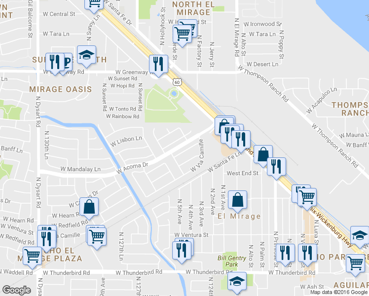 map of restaurants, bars, coffee shops, grocery stores, and more near 12450 West Hearn Road in El Mirage