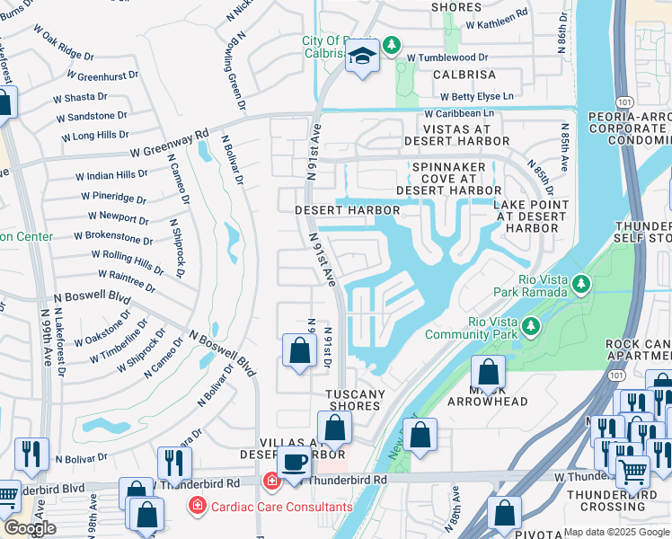 map of restaurants, bars, coffee shops, grocery stores, and more near 14656 North 90th Lane in Peoria