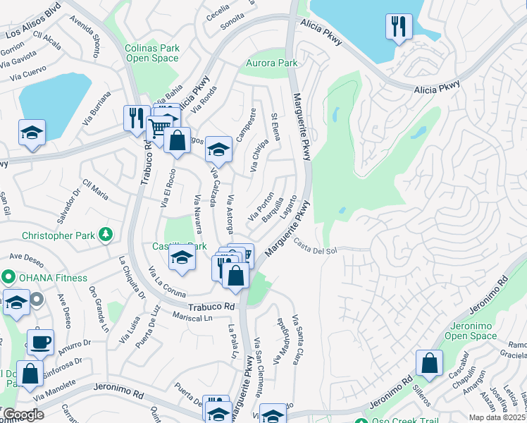 map of restaurants, bars, coffee shops, grocery stores, and more near 23772 Barquilla in Mission Viejo