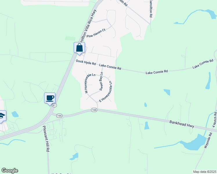 map of restaurants, bars, coffee shops, grocery stores, and more near 100 East Honeysuckle Lane in Carrollton