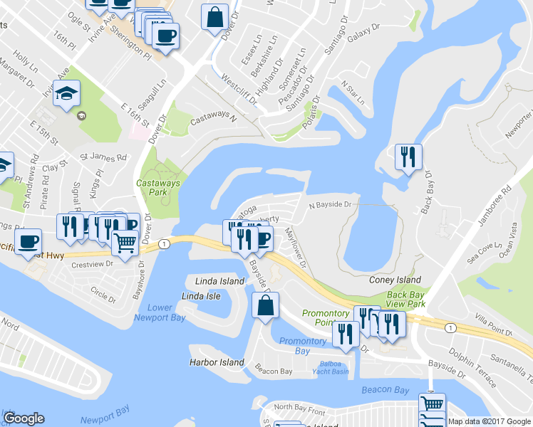 map of restaurants, bars, coffee shops, grocery stores, and more near 118 Yorktown in Newport Beach